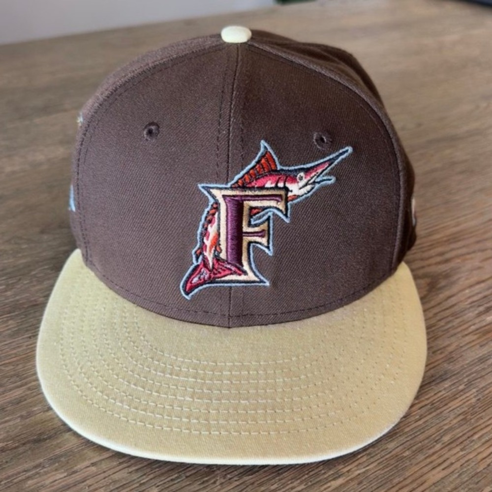 New Era 59Fifty Florida Marlins Fitted Hat 7 1/4 Brown 10th Anniversary Patch